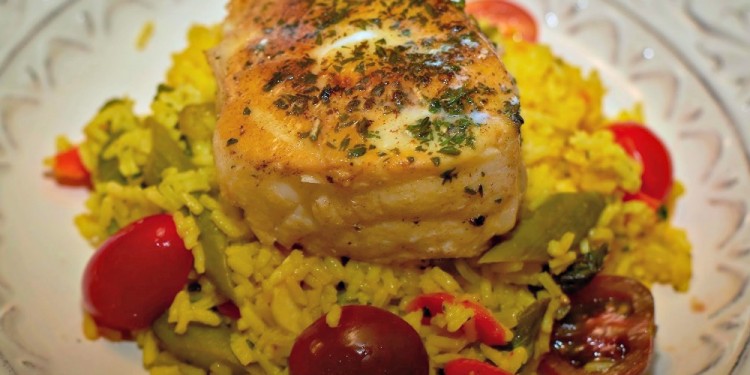 Herb Crusted Halibut with Saffron Rice 1