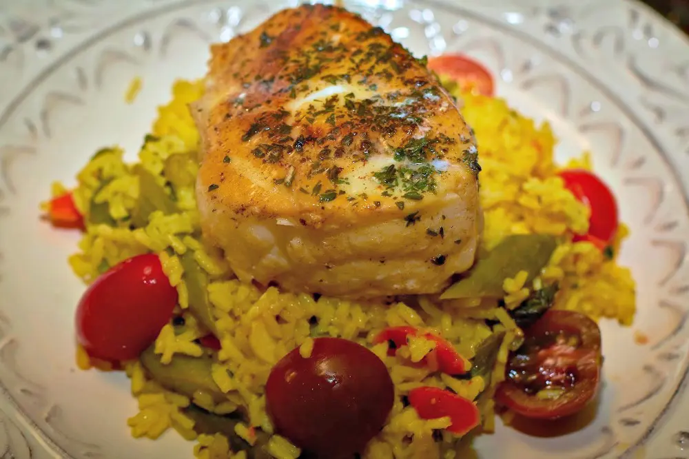 Herb Crusted Halibut with Saffron Rice 1