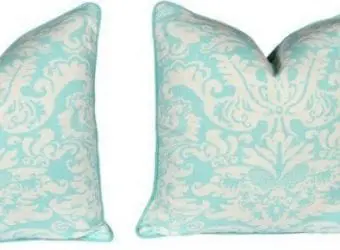 Tropical Accents for Your Home from One Kings Lane Turquoise Damask Pattern Pillows 2841
