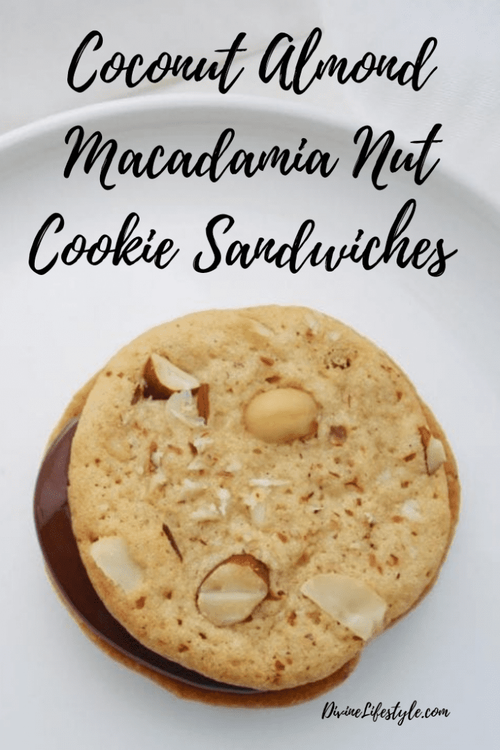 Coconut Macadamia Cookie Sandwiches filled with chocolate