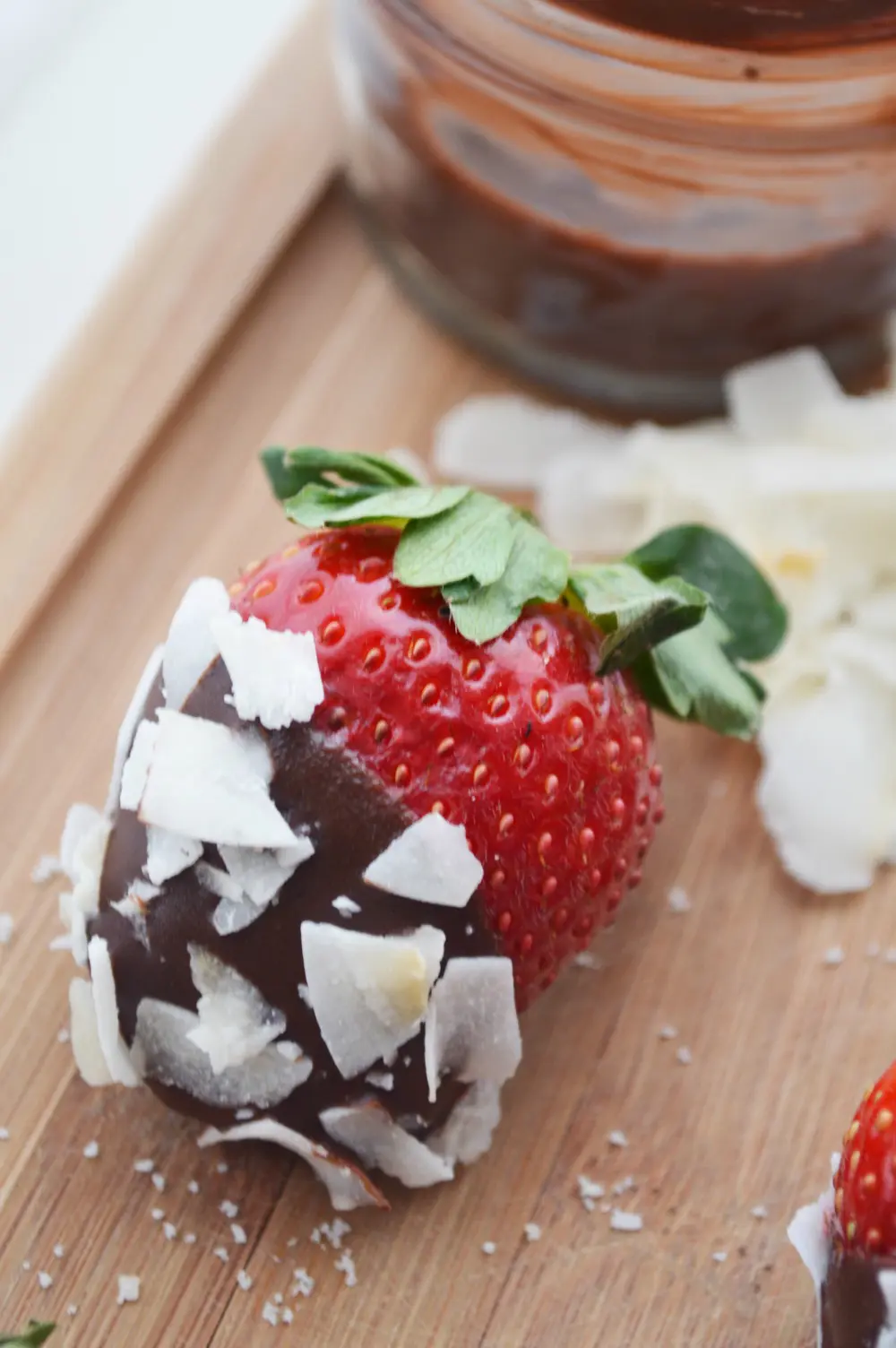 Dark Chocolate Covered Strawberries with Raw Flake Coconut