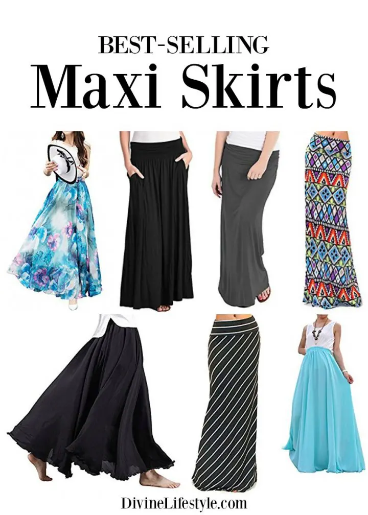 Collage of best selling maxi skirts.