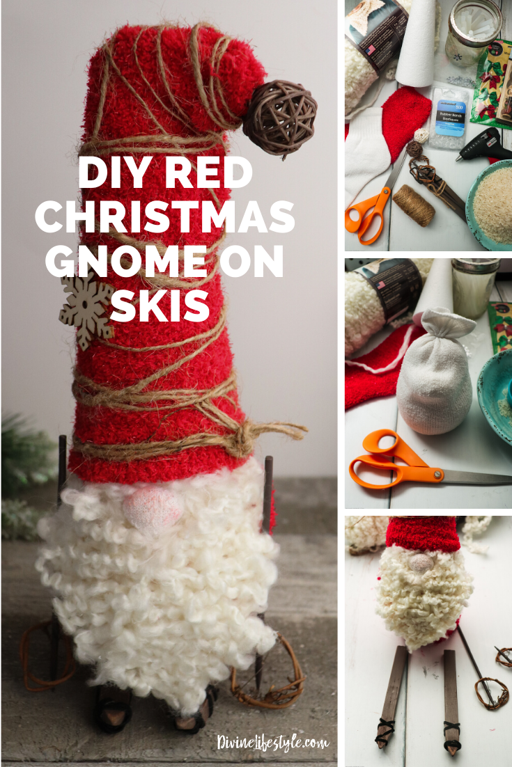 DIY Red Christmas Gnome on Skis
