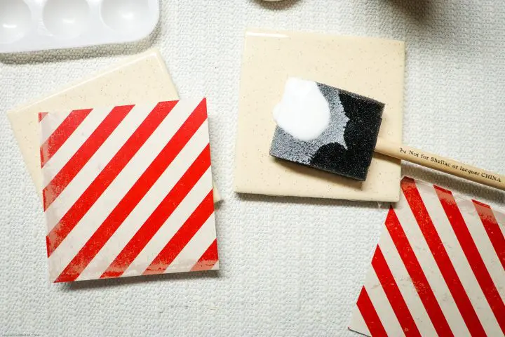 Easy DIY Red and White Striped Christmas Tile Coasters