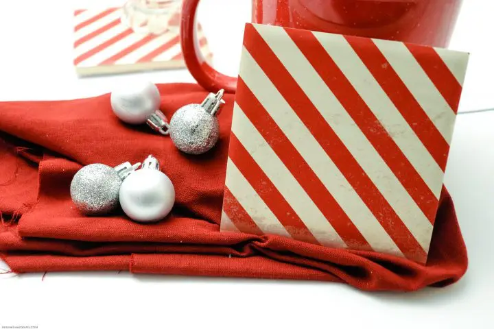 Easy DIY Red and White Striped Christmas Tile Coasters