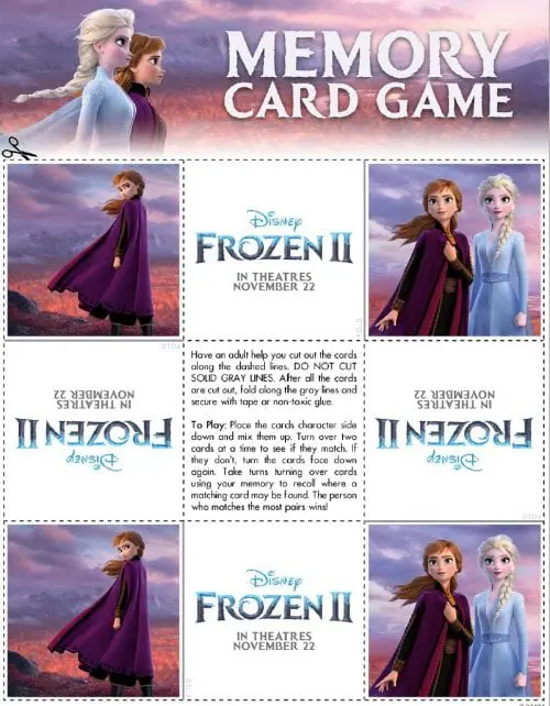 FROZEN II Printables Recipes Activity Sheets and Games #DisneyFrozen Memory Card Game
