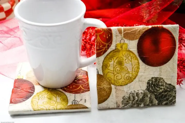 DIY Christmas Ornament Tile Coasters