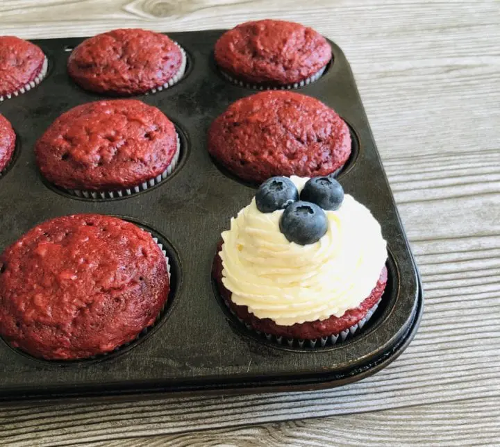 4th of July Red Velvet Cupcakes Finished in Cupcake Pan