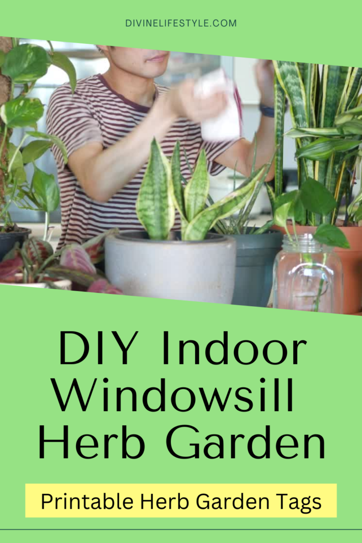 DIY Indoor Windowsill Herb Garden + Free Printable Herb Garden Tags