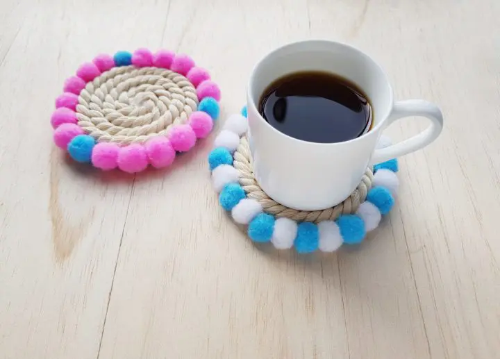 DIY Drink Coasters with Rope and Pompoms