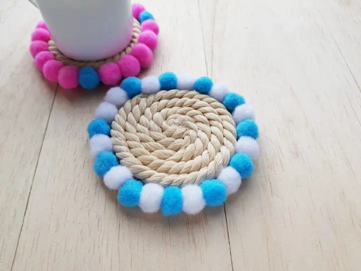 DIY Drink Coasters with Rope and Pompoms