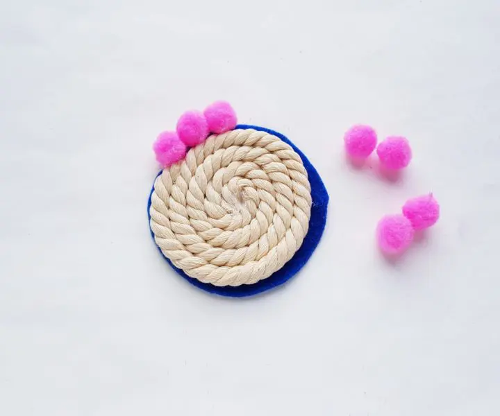 DIY Drink Coasters with Rope and Pompoms Step