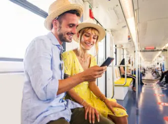 Couple travelling in the subway