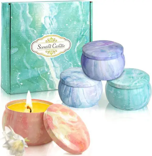 Scented Candles Women Gifts Set Aromatherapy pack Lemon Lavender Vanilla French Freesia % Soy Natural Wax Ounce Travel Tin Fragrance Relaxing