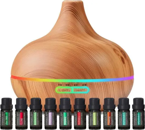 Ultimate Aromatherapy Diffuser & Essential Oil Set Ultrasonic Top Oils Modern with Timer Ambient Light Settings Therapeutic Grade Lavender
