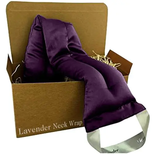 Victoria's Lavender Luxury Microwavable Aromatherapy Lavender Neck Wrap Provides Stress and Neck Pain Relief with Organic Lavender Buds and Flax Seed Extra Long Excellent Gift for Relaxation