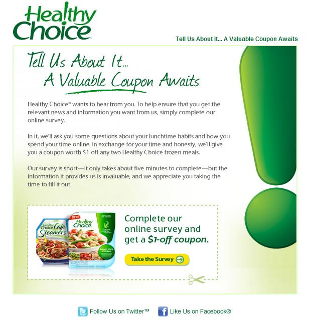 Healthy Choice Tell Us About It... A Valuable Coupon Awaits Divine