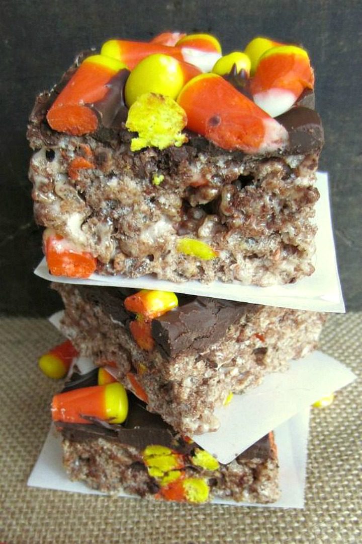 Chocolate Candy Corn Rice Krispies Treats Halloween Party Food