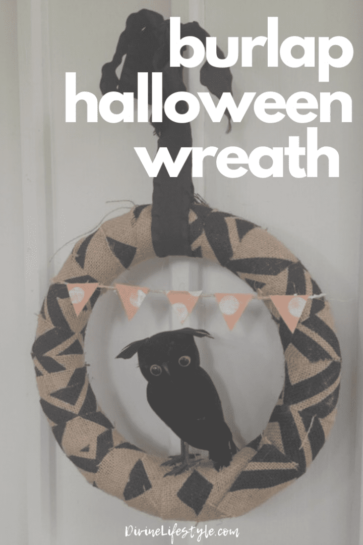 Easy Burlap Halloween Wreath with Black Raven