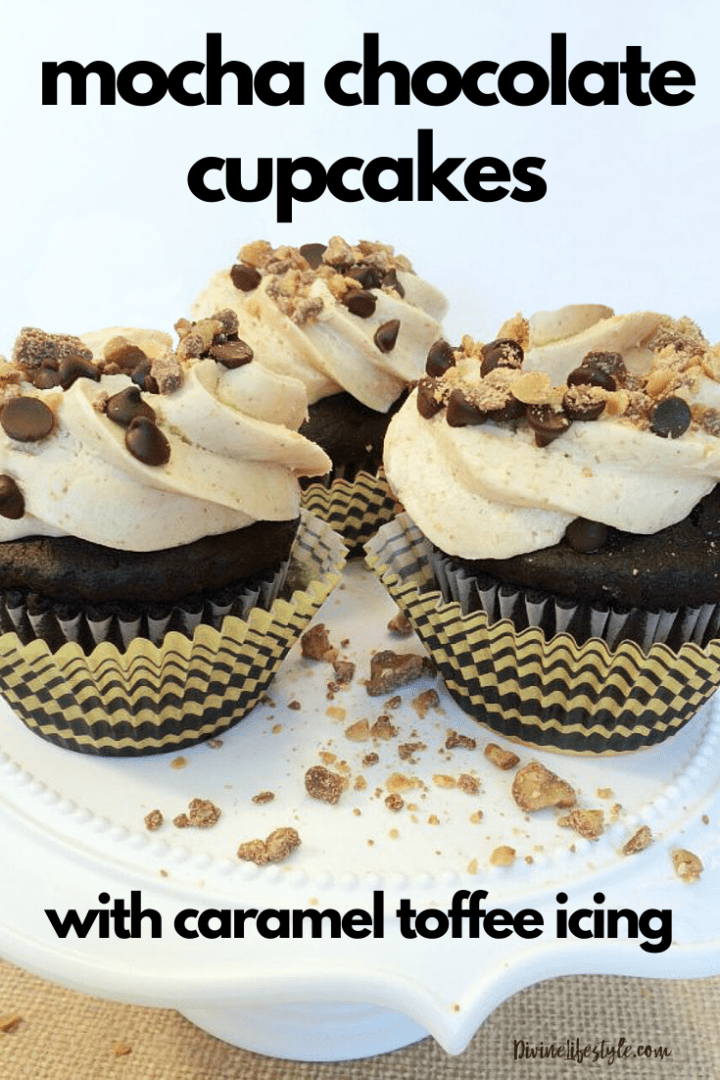 Mocha Chocolate Cupcakes with Caramel Toffee Icing