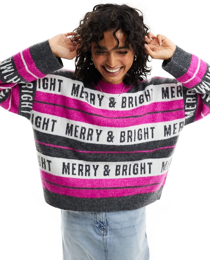 ASOS DESIGN Christmas sweater in slogan stripe