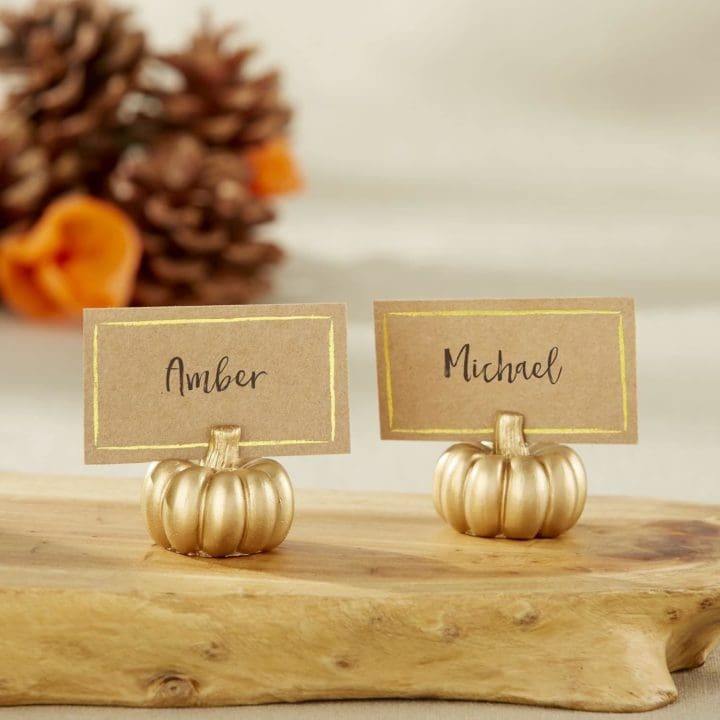 Amazon Kate Aspen Fall Decor Mini Gold Pumpkin Place Card Holder (Set of ) Perfect for Thanksgiving Table Decor Fall Themed Weddings Bridal Brunches Thanksgiving Tabletop Decor