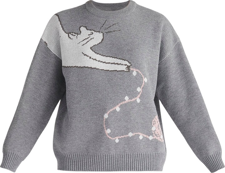 Wolf & Badger Paisie Christmas Cat Jumper In Grey