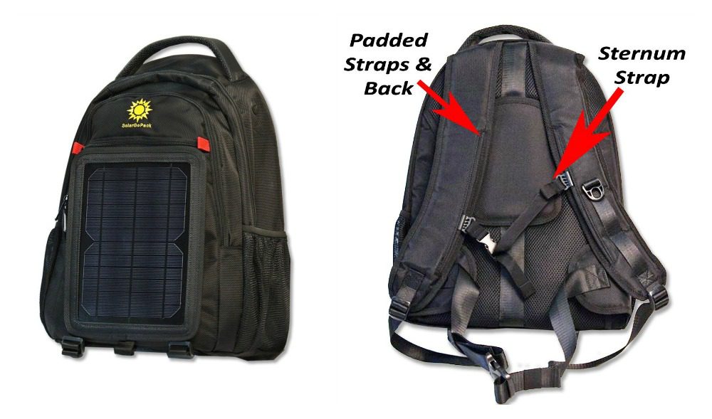 Solargopack Solar Powered Backpack,charge Mobile Devices,10k Mah Battery, Black - Stay Charged My Friends