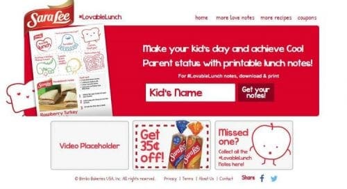 Sara Lee Bread Lovable Lunch Notes 4