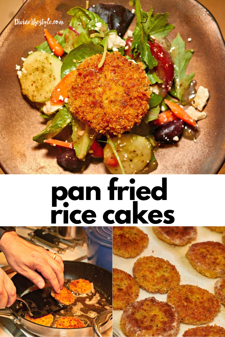 Pan Fried Rice Cake Recipe over Greek Salad Divine Lifestyle