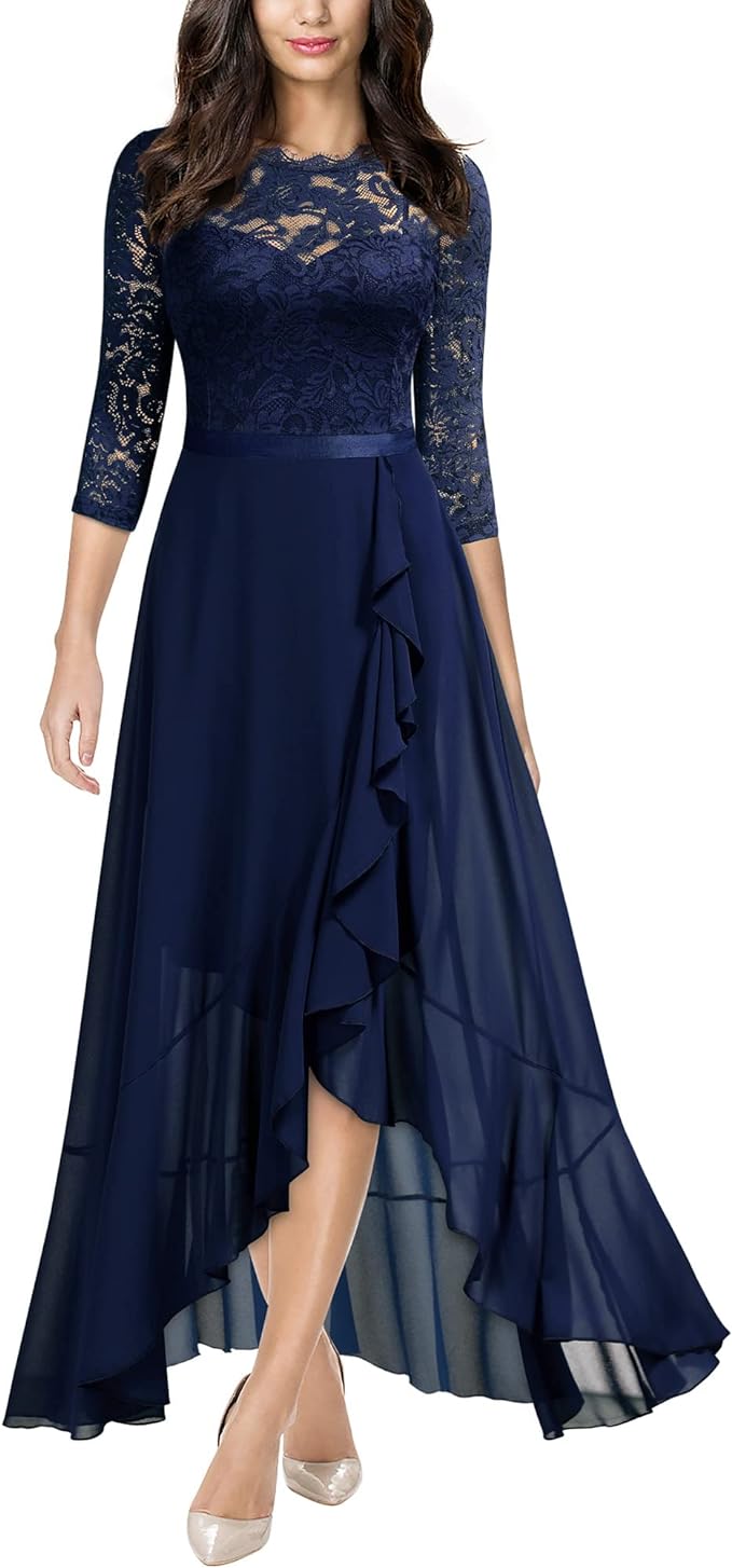 Miusol Women's Elegant Floral Lace Ruffle Bridesmaid Maxi Dress