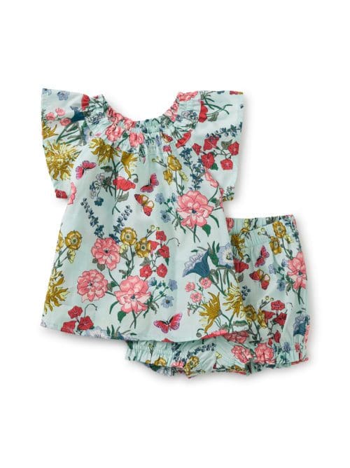 Tea Collection Ruffle Sleeve Baby Set intricate Floral