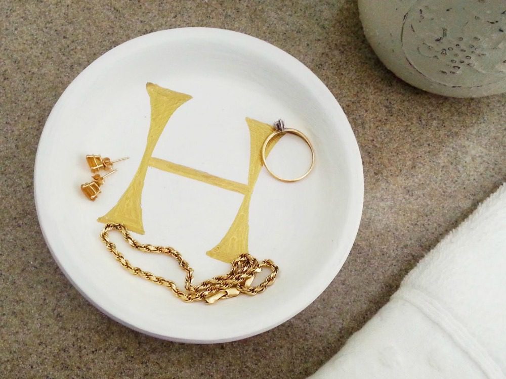 DIY Monogram Trinket Tray Sharpie Craft Project Initial Jewelry Tray 