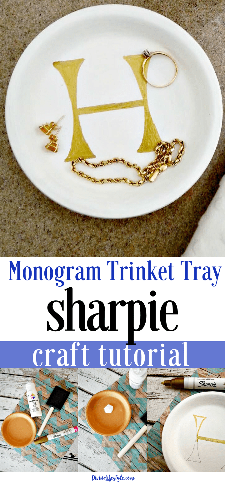 DIY Monogram Trinket Tray Sharpie Craft Project Simple Mother's Day Gift Initial Jewelry Tray 