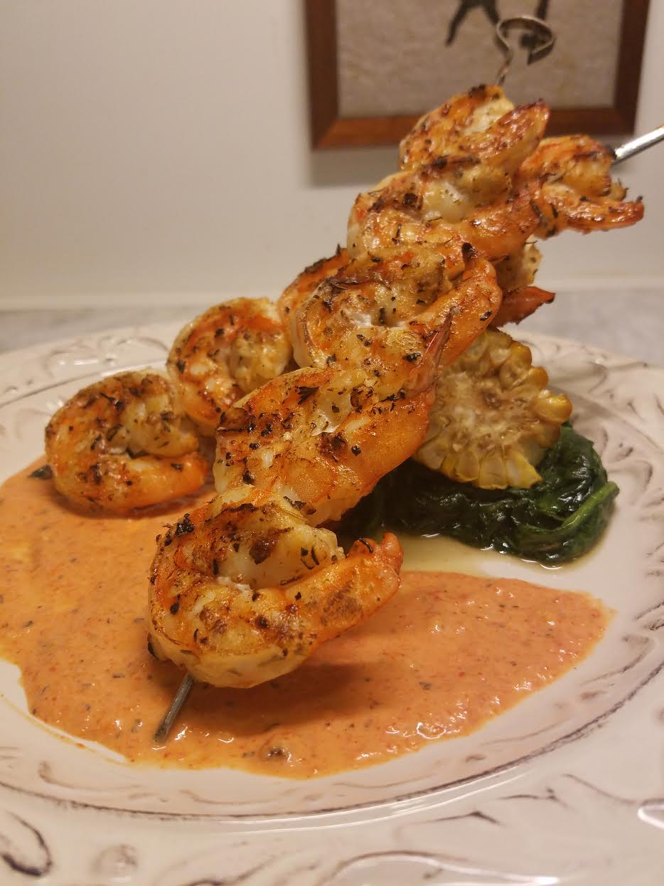 Grilled Garlic Shrimp Recipe with Roasted Red Pepper Aioli