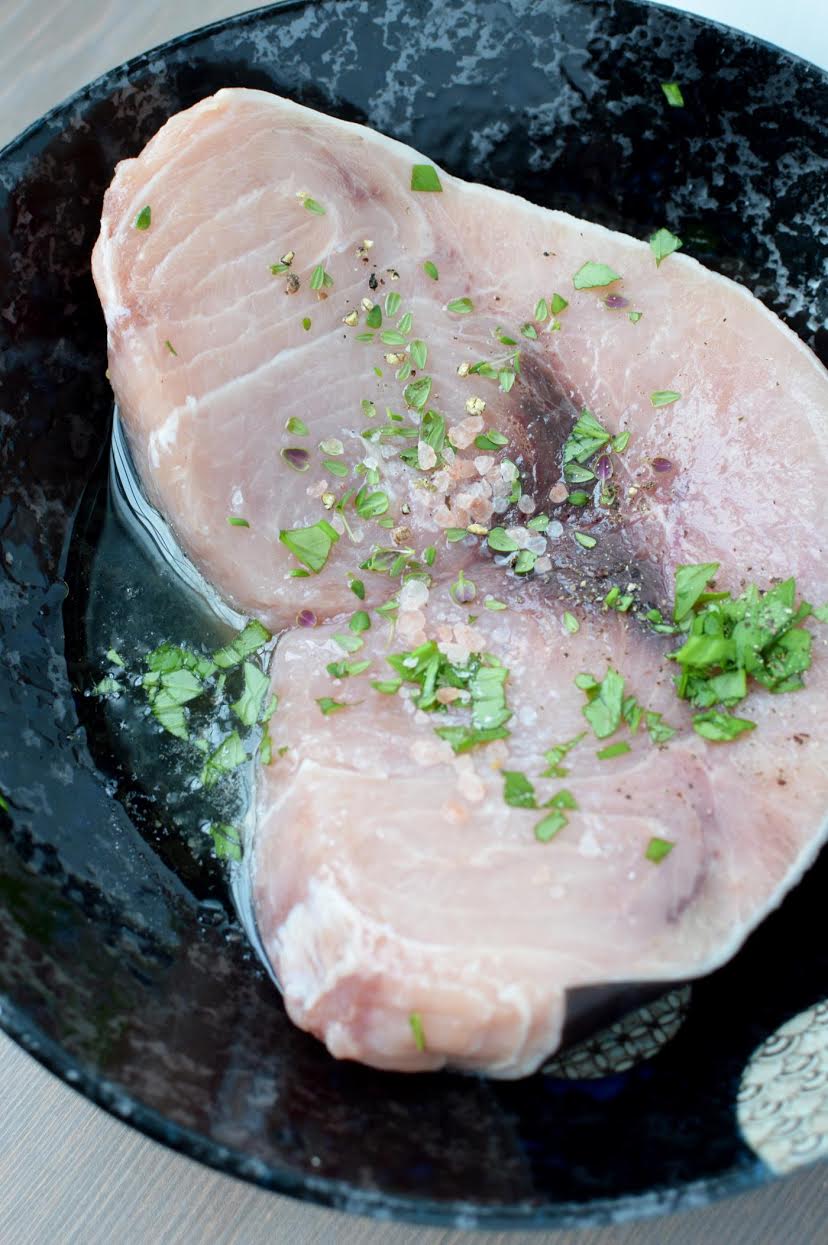 Grilled Swordfish Steak Recipe with Roasted Rainbow Vegetables