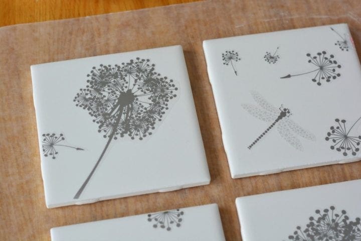 Easy DIY Tile Coasters Decals on tile coasters