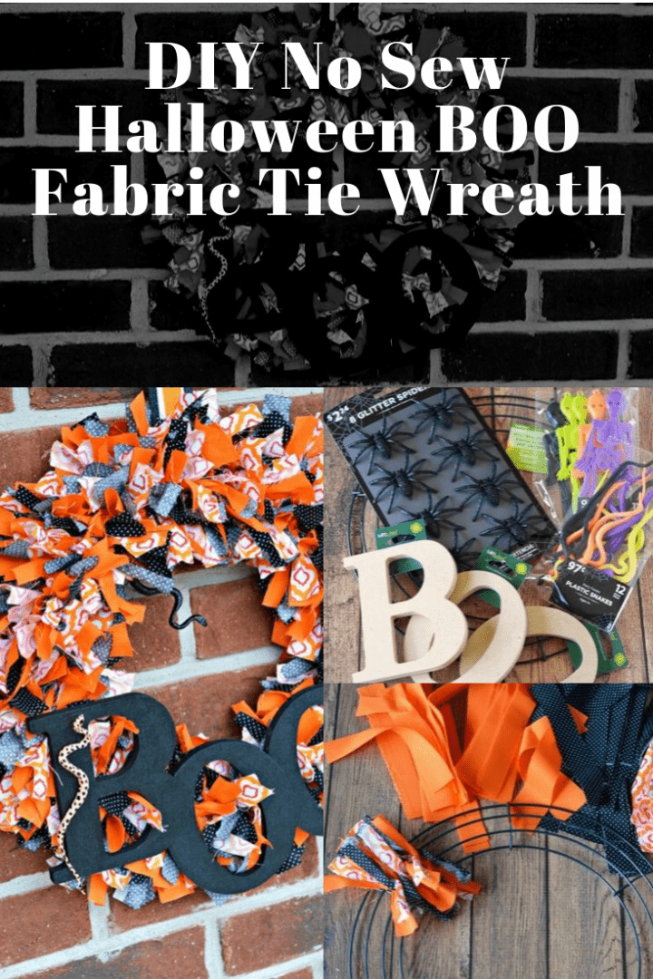 DIY No Sew Halloween BOO Fabric Tie Wreath