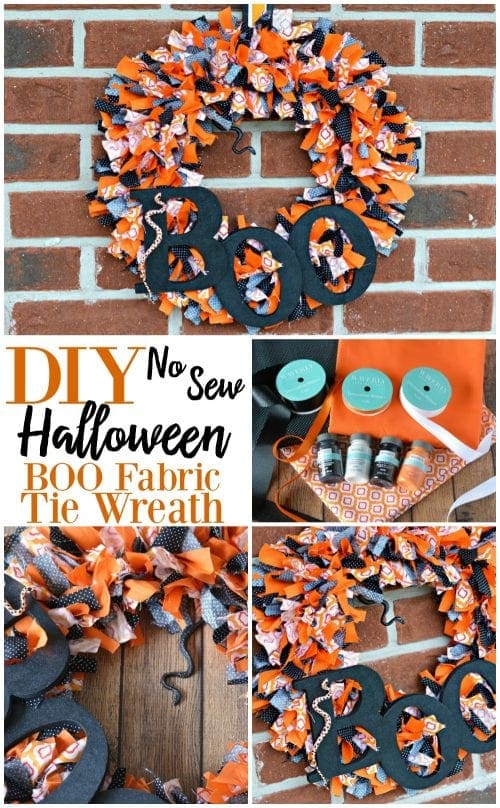 DIY No Sew Halloween BOO Fabric Tie Wreath Divine Lifestyle