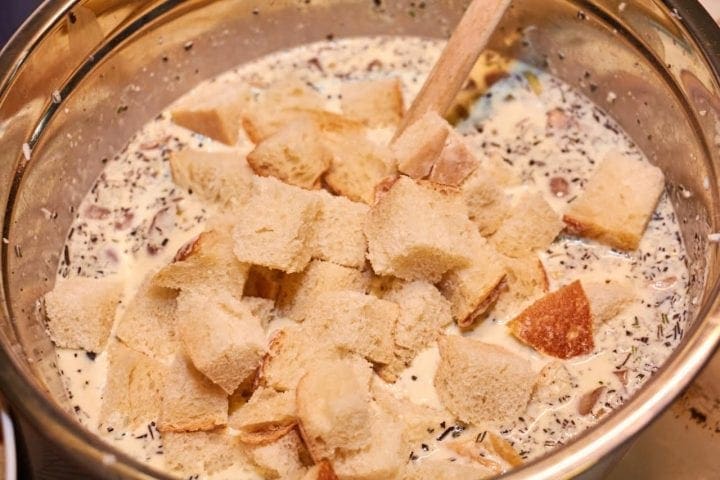 Mushroom Bread Pudding Recipe #Makemealsbetter Swiss Diamond Pan Better Than Buillon