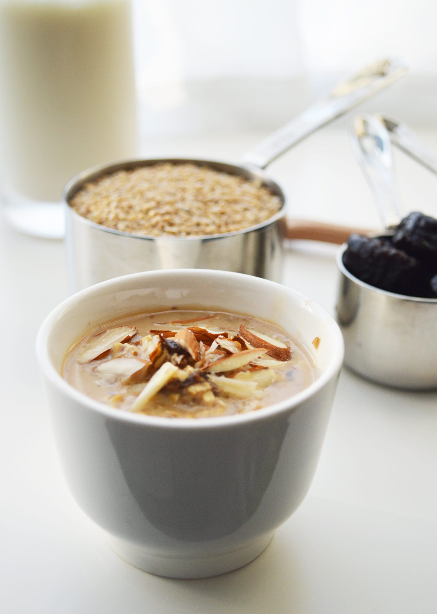 Overnight Steel Cut Oats with Almonds and Fruit Breakfast