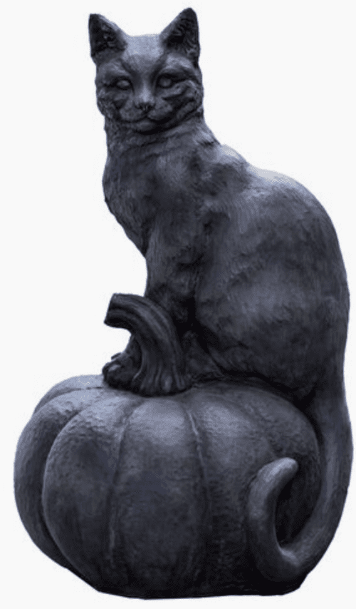 One Kings Lane Campania International Cat on Pumpkin Outdoor Statue Black