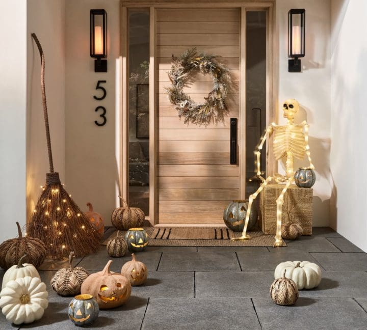 Cute Halloween Front Porches Pottery Barn Decorative Rattan Pumpkins