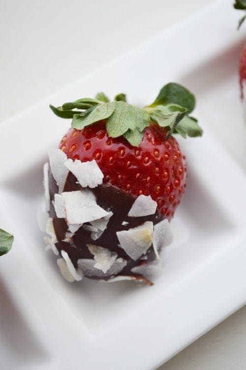 Dark Chocolate Dipped Strawberries with Raw Flake Coconut