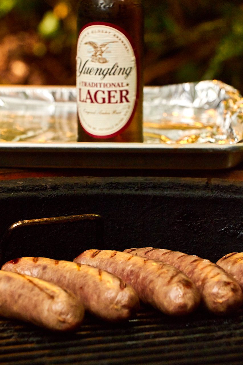 Grilled Smithfield Craft Collection’s Yuengling Bratwurst with Roasted Veggies