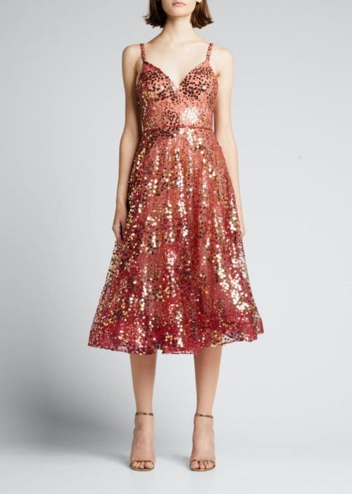 Bronx and Banco Twinkle Sequin Midi Dress from Bergdorf Goodman Glitzy cocktail dresses
