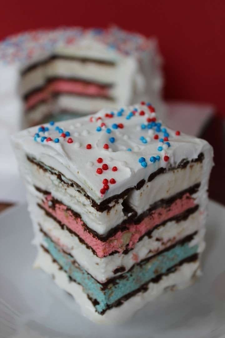 Easy Red White and Blue Ice Cream Sandwich Cake