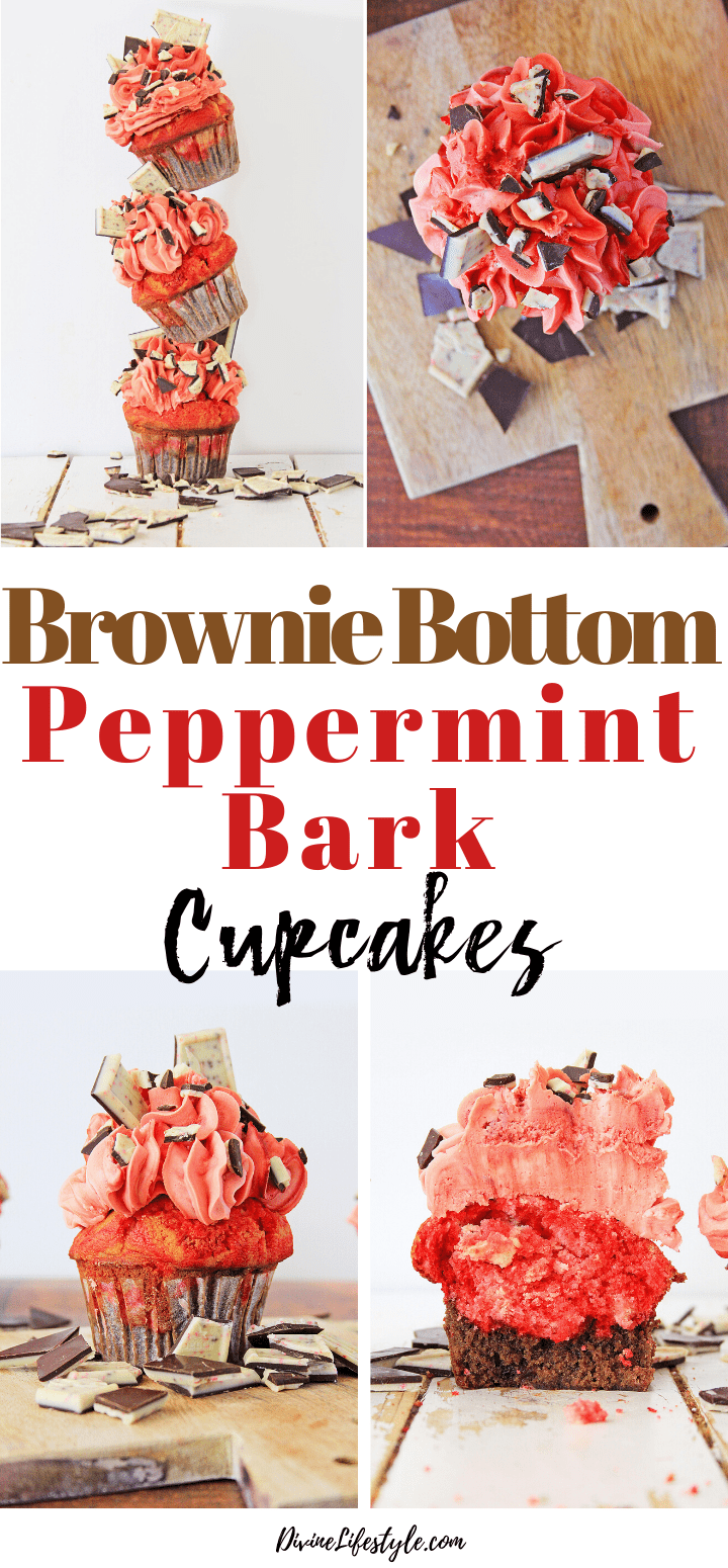 Brownie Bottom Peppermint Bark Cupcakes