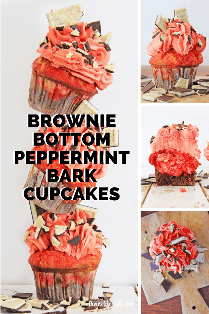Brownie Bottom Peppermint Bark Cupcakes
