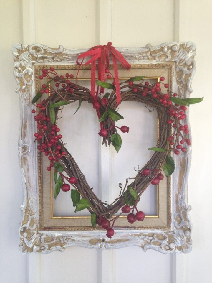 DIY Cranberry Heart Christmas Wreath Frame